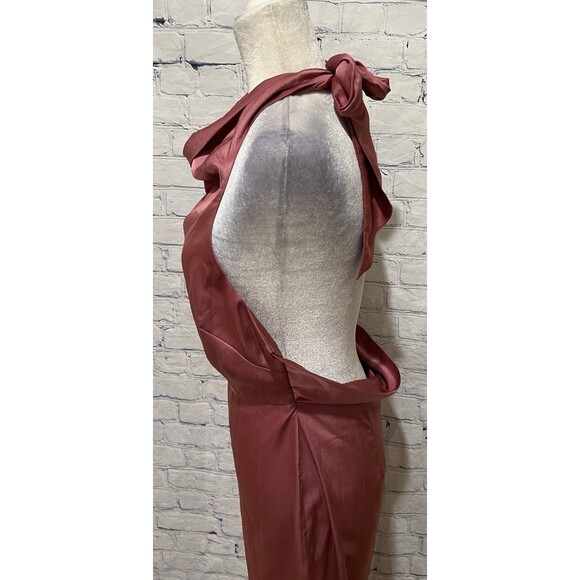 Cider Mauve Satin Elegant Halter Low back Formal Party Gown Dress Size Large - Picture 4 of 9